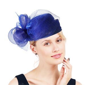 5284 Women Sinamay Fascinator Hat Floral Feather Pillbox Derby Hats With